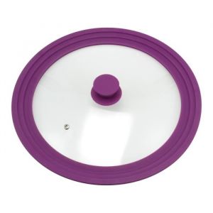 Couvercle en verre universel bremermann® avec bord en silicone 30/32/34 cm grand (violet)
