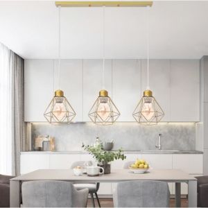 MOGOD Suspension Filaire Ajustable design Vintage 3 T&ecirc;tes Lustre en M&eacute;tal Dor&eacute; Luminaire Lampe Int&eacute;rieur Industriel pour Chambre