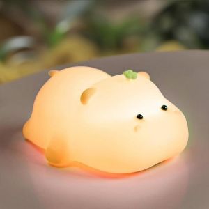 Veilleuse hippopotame rose lampe LED Squishy mignonne veilleuse pour enfants lumière hippopotame en silicone veilleuse à intens