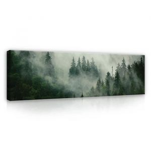 Impression sur Toile For&ecirc;t dans la brume 145x45 cm XXL Tableau D&eacute;coration Murale Intiss&eacute;e pour Salon Chambre pret a accroche