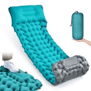 Matelas Gonflable Camping Autogonflant Simple Portable Avec Oreiller & Pompe &agrave; Pied pour Camping Plage Tente MATELAS DE CAMPING