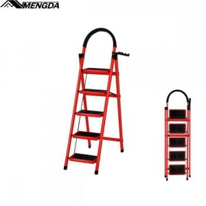 Escabeau 3 marches-MENGDA- Pliant marchepied- Escabeau de m&eacute;nage - Charge maximale 150 kg-Acier -Rouge-Pliant