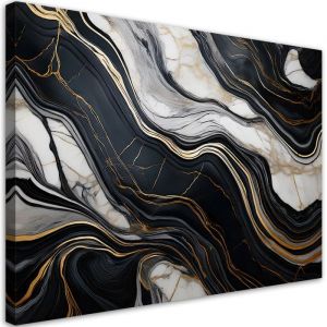 tableau sur toile décoration de petit format toile de haute qualité Marbre noir et blanc avec or 60x40 cm