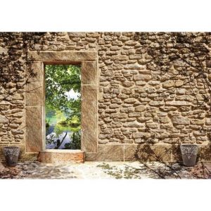 Papier Peint Photo INTISSÉ-(10502V2T) MUR de PIERRE-312x219cm-3 lés-Mural Poster Géant XXL-Mer Beach Mer Océan Nature Jungle Forêt