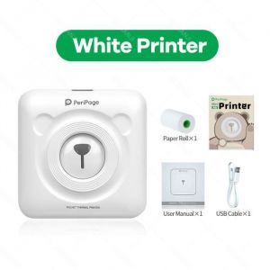 Toutes nos imprimantesMini-imprimante thermique bluetooth de poche pour photosportable58mm2 pouces A6 Peripage- White Printer