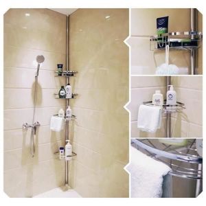 Etag&egrave;re d&rsquo;angle en m&eacute;tal &ndash; Etag&egrave;re de douche &agrave; 4 &eacute;tag&egrave;res t&eacute;lescopique sans per&ccedil;age &ndash; meuble d&rsquo;angle salle de bains