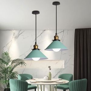 TOKIUS Lot de 2 Lustre R&eacute;tro Suspension Luminaire Vintage 22CM M&eacute;tal Plafonnier Industriel E27 pour Salon Cuisine Chambre (Vert)