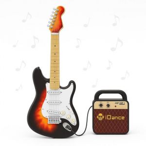 Guitare &eacute;lectrique enfant - iDance - 4 modes de guitare - 8 boutons de touche - 56 boucles musicales