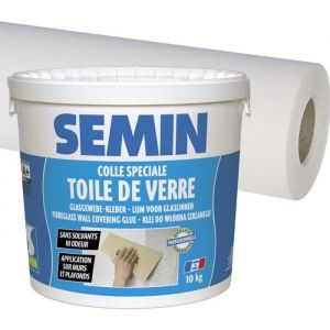 Colle pour toiles de verre et revêtements muraux légers en pâte Semin - seau 5 kg et toile de verre - motif maille -  25 m x 1 m