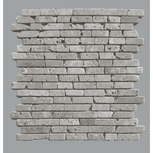 Mosa&iuml;que en travertin ivoire vieillie - Design en bandes &eacute;troites - Id&eacute;al pour murs et sols - Dimensions 305X33X1 cm