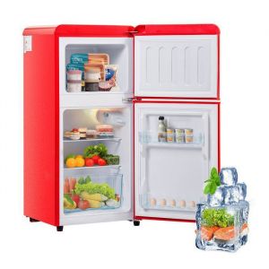 R&eacute;frig&eacute;rateur-cong&eacute;lateur 60 litres 38L+22L Frigo &agrave; double porte 102 kWh/an -27&deg;C &agrave; 13&deg;C r&eacute;frig&eacute;rateur avec &eacute;clairage LEDrouge
