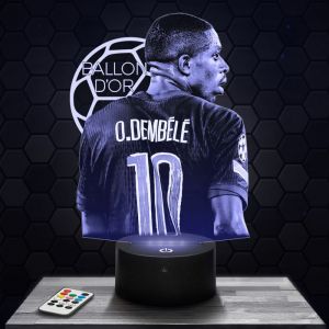 Lampe 3D - Ousmane Demb&eacute;l&eacute; Ballon dOr - Accessoire Figurine Cadeau Ousmane Demb&eacute;l&eacute; - Veilleuse Led Tactile avec socle au choix