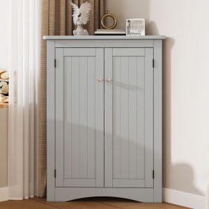 Buffet - Meuble dangle 2 portes 3 niveaux 615 x 90 cm MDF laqu&eacute; Gris &ndash; rangement pour salle de bain/cuisine/salon