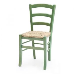 Chaises en bois massif avec assise en paille - Venezia - Set de 2 - Vert - Style classique intemporel