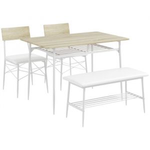 Table &agrave; manger avec deux chaises un banc ensemble de 4 pi&egrave;ces table de cuisine avec &eacute;tag&egrave;res pour 4 personnes petit gr