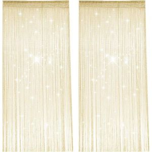 2 Pi&egrave;ces Rideau de Fil 100 X 200 cm Clignotant Rideau Perle Beige Jaune Rideaux Anti Mouche Porte Entr&eacute;e S&eacute;paration RIDEAU DE PORTE