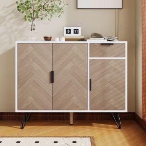 Buffet bahut avec 3 portes et 1 tiroir pieds métal 90x30x71.5 cm meuble de salon moderne buffet pour cuisine chambre blanc