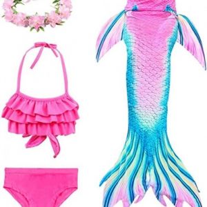 Costume de Natation Enfant - 7260D - Sirène Queue - Bikini Maillot de Bain - Bandeau Guirlande de Fleurs