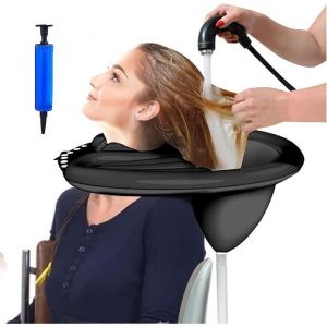 Bac &agrave; Shampoing Gonflable - Lavabo Portable - PVC - Tube de Drainage - Noir