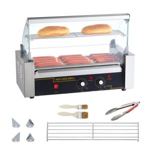 Appareil &agrave; hot dog - DUOKU - SC-5XD - 12 Rouleaux - 1000 W - Acier Inoxydable et Verre Tremp&eacute;