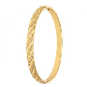 Bracelet - Femme - Jonc - Rond - Rigide - Motif - Cisel&eacute; - 62 mm - Plaqu&eacute; Or Jaune 750/1000 - 3 Microns - Fermoir Clip