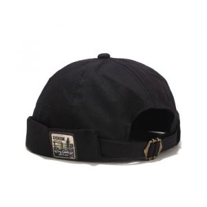 BonnetBonnet Bob Homme Femme Marin Rétro en Coton avec Bord RouléCasquette sans Visière Roulé Chapeau Brimless-Noir