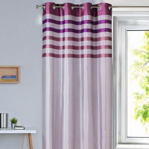Rideau en shantung color&eacute; avec parement ton sur ton Prune 140x250 cm