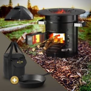 Four-fusée avec poêle à griller sac de transport noir réchaud de camping à bois avec support pour le bois de chauffage