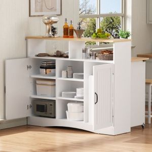 &Icirc;lot de Cuisine avec Roulettes Coin Repas Extensible &Icirc;lot de Cuisine avec Chaises Buffet Moderne 110x34-68x 97.5 cm Blanc