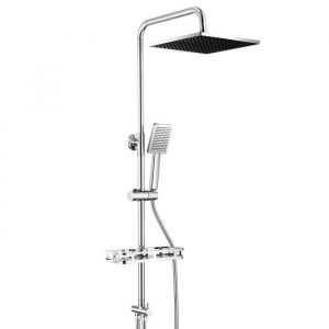 Colonne de Douche - Auralum Max - Sans Mitigeur - &Eacute;tag&egrave;re de rangement - Hauteur r&eacute;glable 72-110CM - Chrom&eacute;