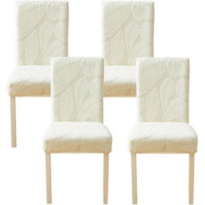 4PCS Extensible Housse De Chaise Amovible Couverture De Chaise Souple Lavable Housse De Chaise Salle à MangerBeige