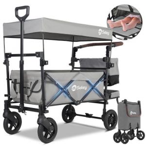 Chariot Pliant Sekey pour Jardin et Camping &ndash; Capacit&eacute; 150 kg avec Toit et Ceinture 3 Points pour Enfants Gris