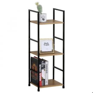 Étagère de Rangement Multifonctionnelle - OZAVO Bibliothèque 3 Étages 29 x 23 x 80 cm en Métal et Bois pour Chambre Salon Cuisine