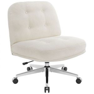 IWMH Chaise de Bureau Fauteuil de Bureau épaisse Avec Roulettes Siege Pivotante Réglable en Hauteur sans Accoudoirs - Blanc