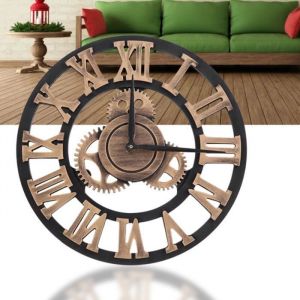 Horloge Murale 3D - BOH - R&eacute;tro - Bois - 30cm - Chiffres Romains