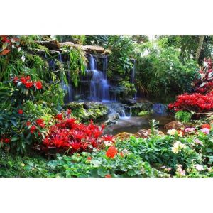 Papier Peint Photo INTISSÉ-(166V3T) CASCADE-416x254cm-4 lés-Mural Poster Géant XXL-Mer Beach Mer Océan Nature Jungle Forêt