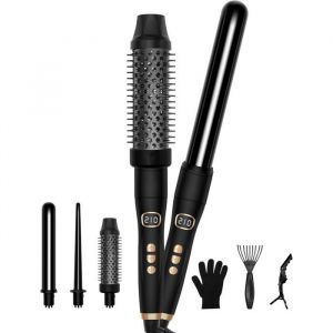 Boucleur &agrave; cheveux 3 en 1 - FEBEST - Fer &agrave; boucler c&eacute;ramique - Brosse chauffante - Baguettes interchangeables 9-35mm