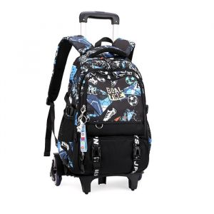 Sac à Dos à Roulettes pour Garçons Adolescents Cartable pour Enfants avec Chariot Amovible à 6 rouesSac Décole Football Noir