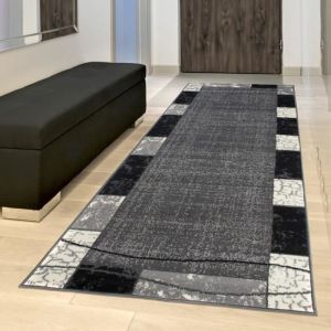 TAPISO Tapis de Couloir Poil Court DREAM Gris Noir Marbr&eacute; Polypropyl&egrave;ne Int&eacute;rieur 100x200 cm