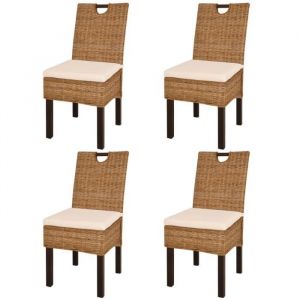 Chaises de salle &agrave; manger - vidaXL - Lot de 4 - Rotin Kubu - Bois de manguier - Style contemporain
