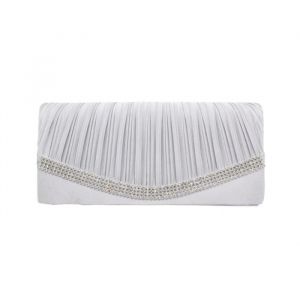 Pochette Sac de Soirée Mariage à Main Plissé Strass Argenté pour Femme