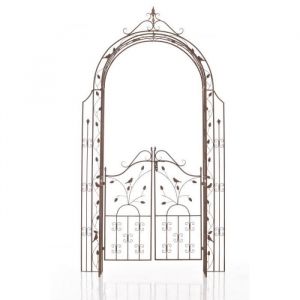 Arche de jardin avec portillon - GRENADA - Marron antique - Fer forg&eacute; - 235 cm de hauteur - 100 cm de largeur
