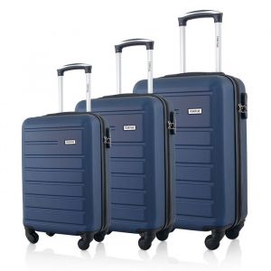 TORTUE - Set de 3 Valises 52cm-62cm-67cm - ABS - 4 roulettes Doubles - Cadenas Integr&eacute;- Bleu marine