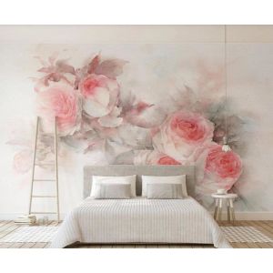Papier Peint Panoramique Fleur Rose Rose Aquarelle Personnalis&eacute; Papier Peint 3D Pour Salon Chambre D&eacute;coration Murale 350x256cm