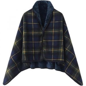 Femme Poncho Polaire Plaid Ch&acirc;le Polaire Cape Chaud dhiver avec Boutons Couverture &agrave; Carreaux pour Le Bureau et Sieste Vert