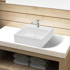 6175EN SOLDE•Vasque à poser salle de bain - Lavabo suspendu Joli Design Evier pour robinet Moderne carré à trou pour robinet Céramiq