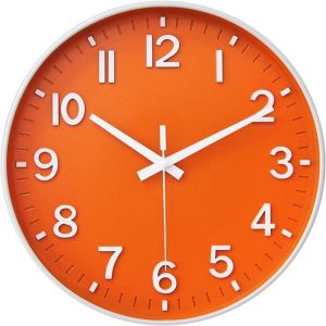 Horloge murale 12 pouces silencieuse sans tic-tac pour salon chambre &agrave; coucher cuisine bureau (orange)