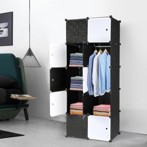 Armoire de Chambre Rangement 10 cubes Armoire Portable DIY Armoire Plastique Cadre Métal Modulaire en Plastique
