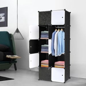 Armoire de Chambre Rangement 10 cubes, Armoire Portable DIY, Armoire Plastique, Cadre Métal, Modulaire en Plastique