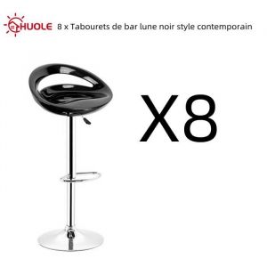 Lot de 8 Tabourets de bar lune noir r&eacute;glables en Hauteur 55 cm - 75 cm - HUOLE